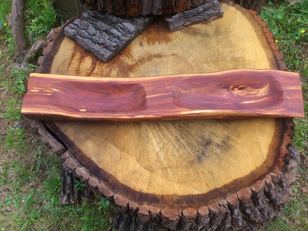 Doppelschale aus Kirschholz, 78 cm lang, 7 cm hoch