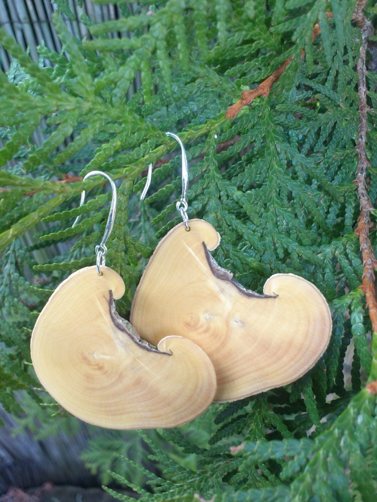 Ohrringe aus Buchsbaumholz, geschliffen, poliert und geölt