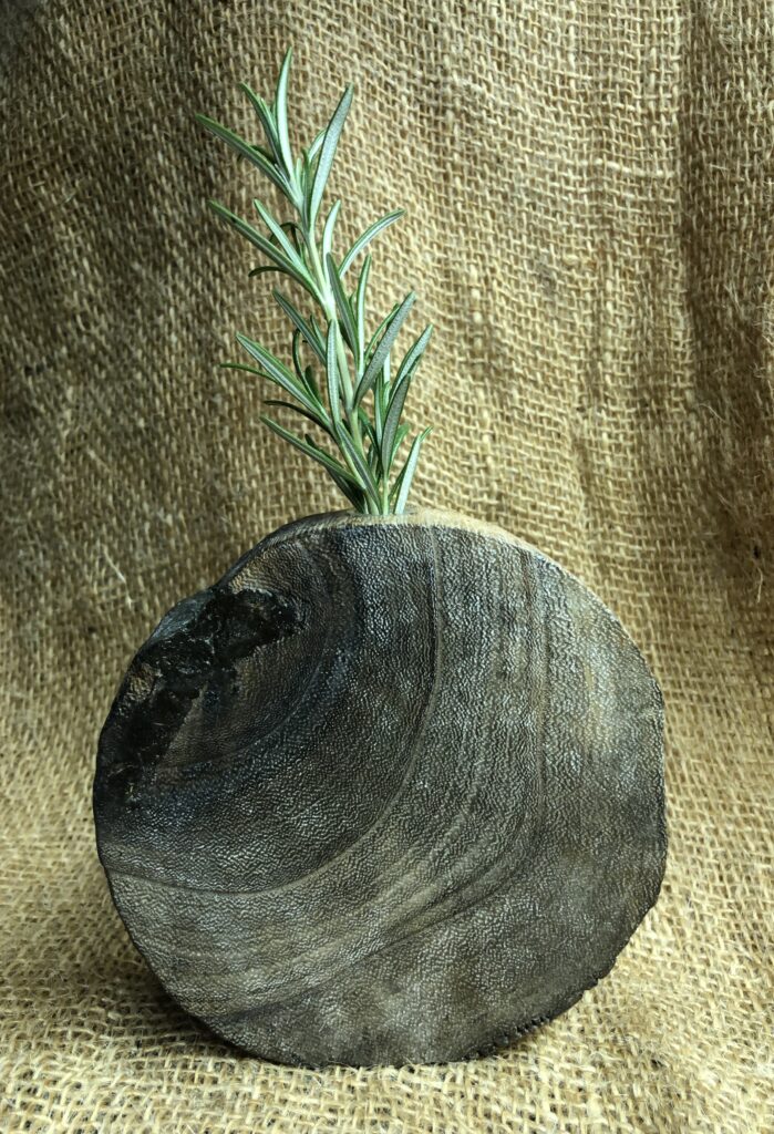 Vase aus einer Holzscheibe, Durchmesser 13 cm, Dicke 4 cm